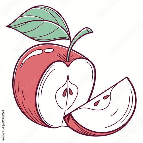 red apple with leaves