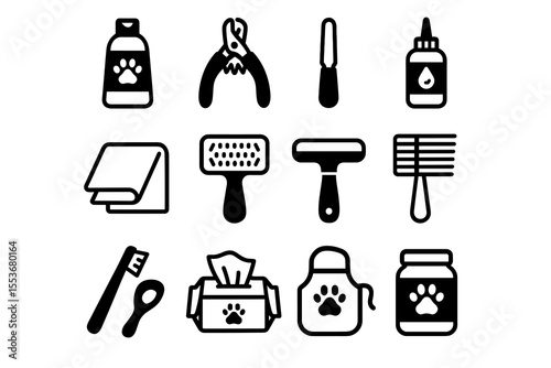 Pet grooming and hygiene tool icons
