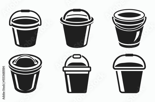 bucket icon set, water pail symbol, cleaning container vector,  mobile concept and web design, vector illustration 
