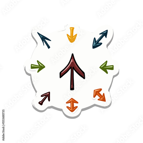 Colorful arrow directions illustration showcasing multiple angles and orientations on a white background sticker, representing various paths and choices