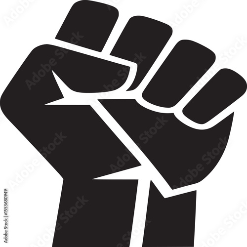 Black raised fist vector illustration for protest power solidarity and resistance movement graphic design silhouette