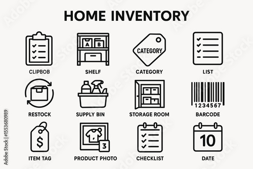 Organized home inventory system icons for efficient management