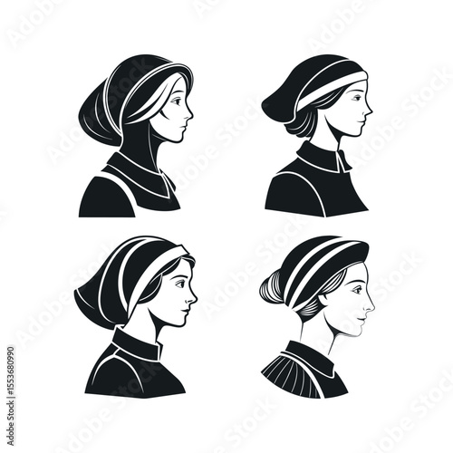 A silhouette vector set of Belgian womans profile