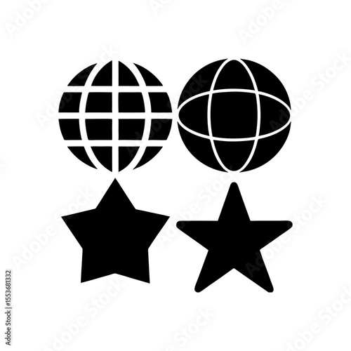 Globe and star icons featuring global connectivity and stellar achievement in vector format for graphic design projects