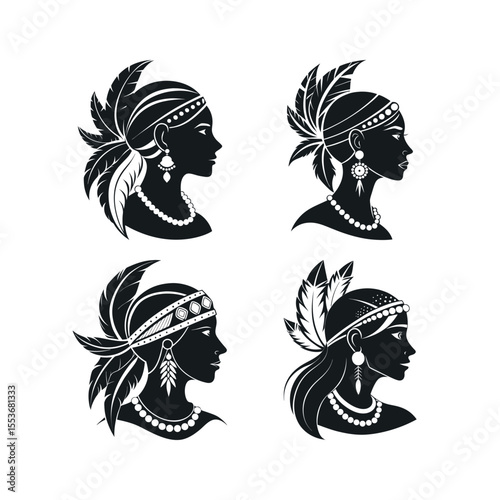 A silhouette vector set of Brazilian Amazonian tribal