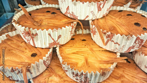 Banana muffin cupcake with chocolate chip topping