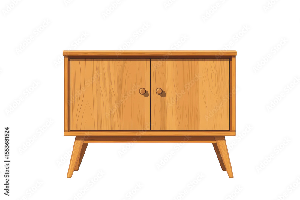 Wooden Cabinet Illustration with Two Doors and Tapered Legs Furniture Storage Mid Century on transparent background Wooden Cabinet Illustration with Two Doors and Tapered Legs Furniture Storage Mid Century on transparent background