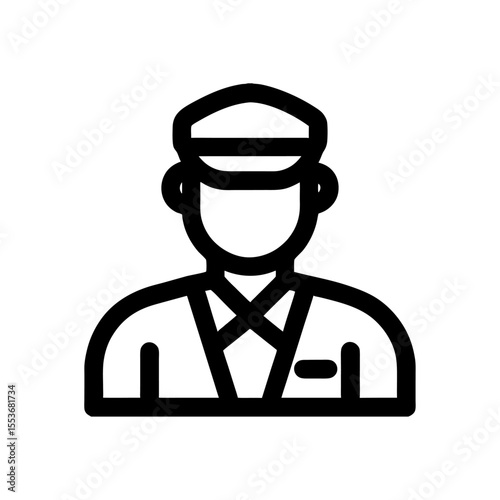 Silhouette of a person wearing a cap against a white background offering a simple and clean design element for various creative projects and applications