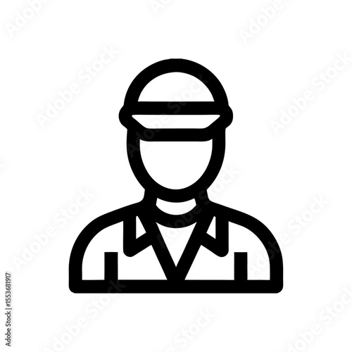 Vector illustration of a construction worker with helmet and uniform in bold black outline, showcasing safety and occupational profession