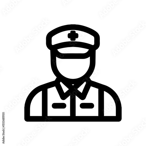 Vector illustration of a healthcare worker wearing uniform and hat featuring a prominent cross symbol symbolizing medical profession and dedication to helping others