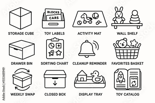 Organized playroom essentials: storage, labels, activity mats, and toy organization ideas