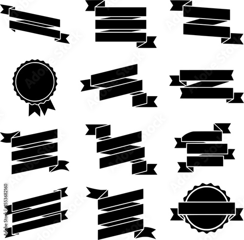 Ribbon Banners and Badges Silhouettes vector icons set 