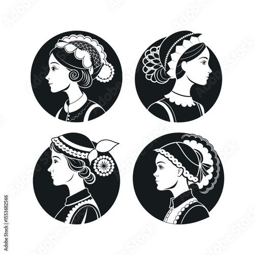 A silhouette vector set of Dutch womans profile