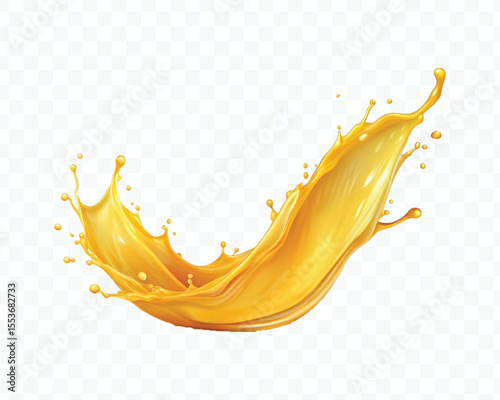 realistic 3d dynamic yellow or mango juice splash in curve style isolated on transparent background 
