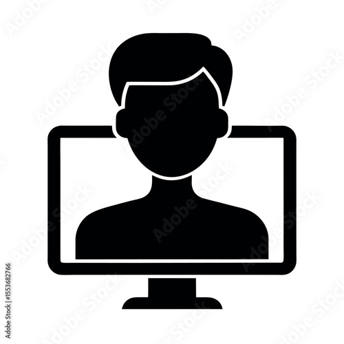 Desktop monitor silhouette outline icon. Simple Line vector for tech and office use.