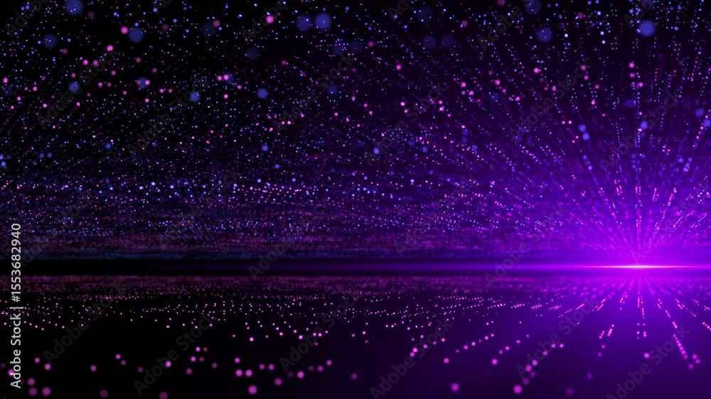 Abstract purple futuristic cyber world scene with particles, sci-fi grid, technology glowing surface, neon night scene, digital science background 4K animation, seamless loop, virtual reality concept