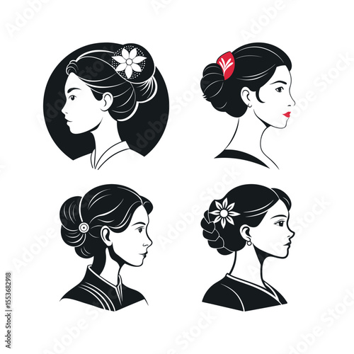 A silhouette vector set of Filipino womans profile