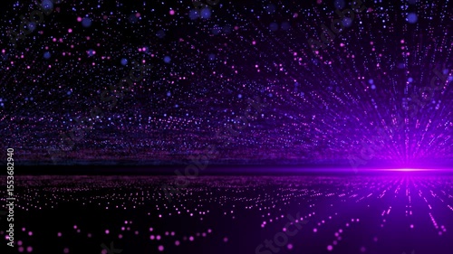 Abstract purple futuristic cyber world scene with particles, sci-fi grid, technology glowing surface, neon night scene, digital science background 4K animation, seamless loop, virtual reality concept
