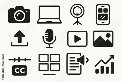 Set of social media and content creation icons
