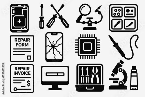 Electronic device repair tools and icons collection