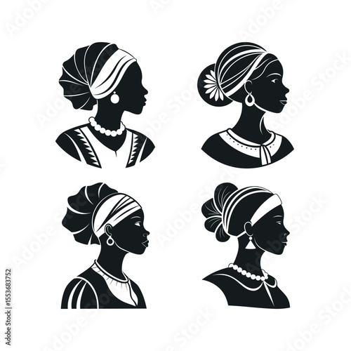 A silhouette vector set of Haitian womans profile