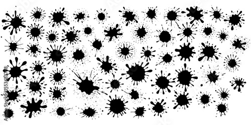 Ink Splatter: A dynamic display of ink splatters in various shapes, creating a visually stimulating, artistic statement of fluid artistry and grunge texture. 