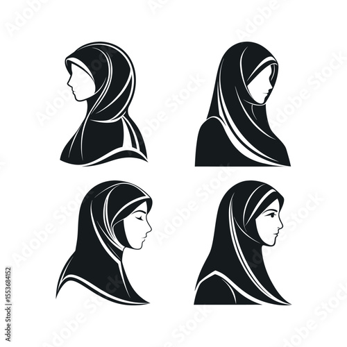 A silhouette vector set of Iranian womans profile