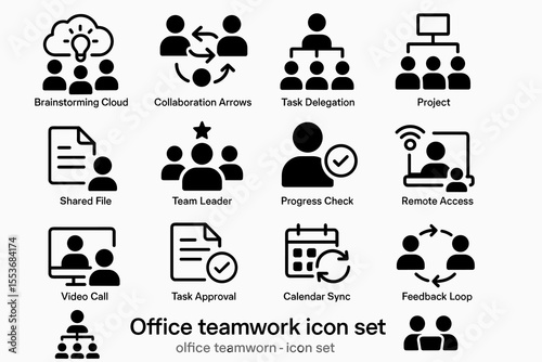 Office teamwork icon set for efficient collaboration and project management