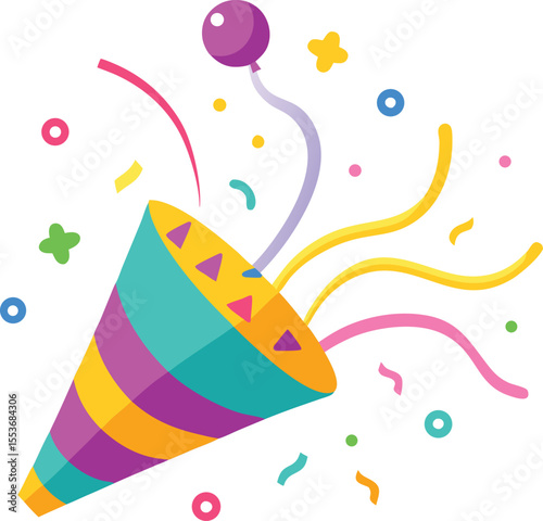 Party Popper with Colorful Confetti for Vibrant Celebration Moments