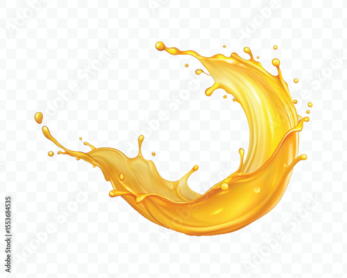 realistic 3d dynamic yellow or mango juice splash in curve style isolated on transparent background 