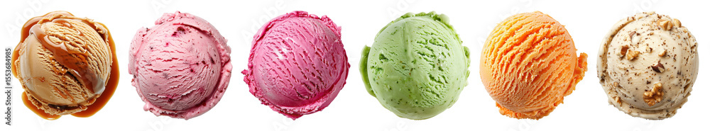 Obraz premium PNG Colorful scoops of delicious ice cream, element set on transparent background
