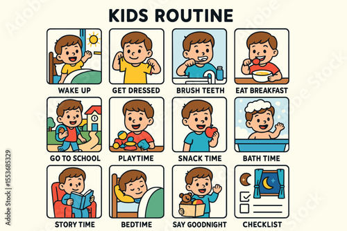 Children's daily routine chart: illustrated schedule for kids' activities