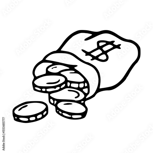 money bag with spilled coins