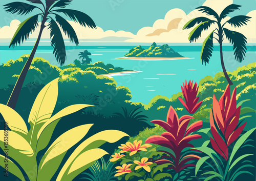 Tropical Island Paradise: Lush Jungle, Ocean View