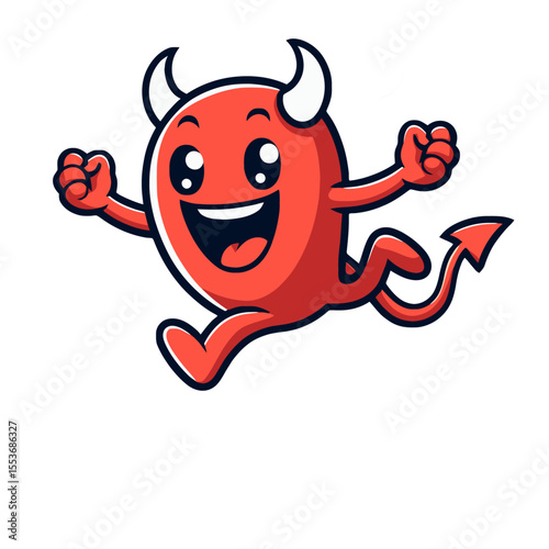 Cute Red Devil Jumping with Joyful Energy