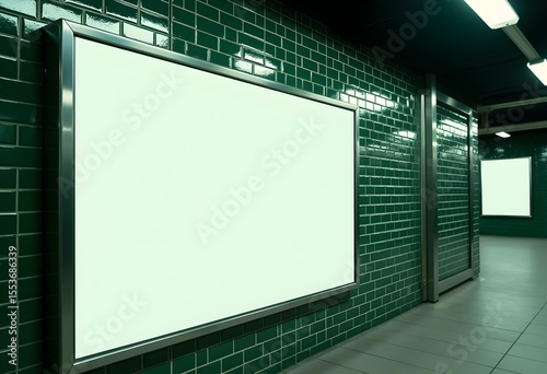 Blank Subway Station Advertisement Mockup on Dark Tiled Walls

