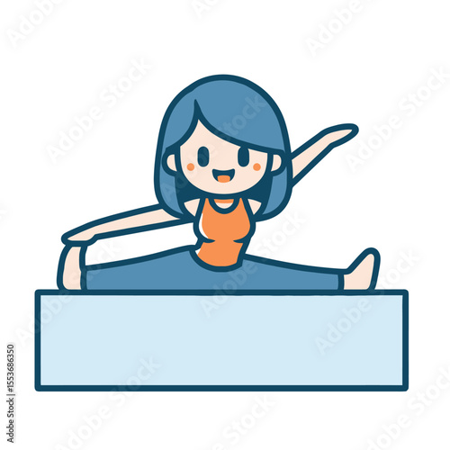 Cute Cartoon Woman Doing Yoga Stretch Exercise, yoga 