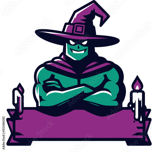 Magical Sorcerer Mascot Logo with Enchanting Candles

