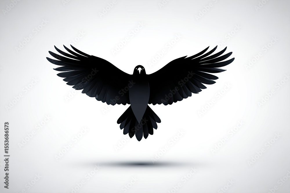 Fototapeta premium Black bird in flight, stylized silhouette.