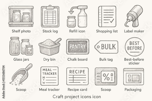 Craft project icons: organization and recipe tools for diy enthusiasts