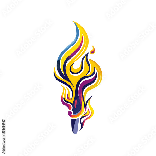 Colorful flame symbol in abstract design with vibrant curves  