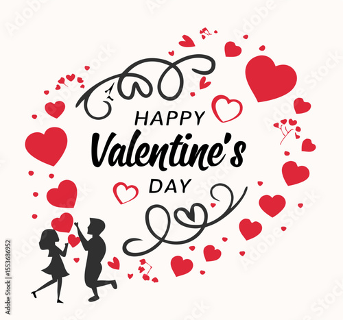 Happy Valentine's Day Couple Heart Design Illustration