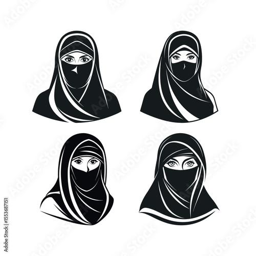 A silhouette vector set of Saudi Arabian woman