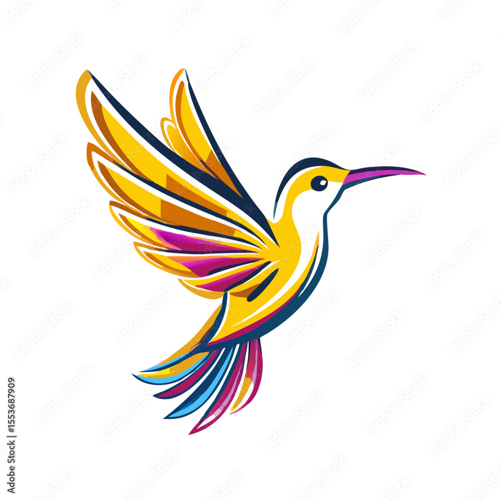 Fototapeta premium Colorful hummingbird illustration in flight with vibrant wings 