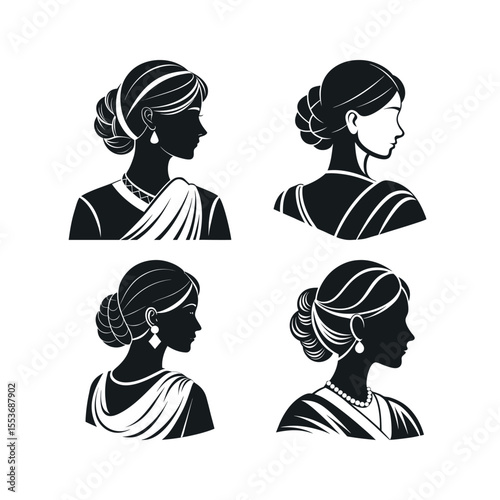 A silhouette vector set of Sri Lankan Kandyan woman