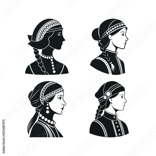 A silhouette vector set of Swedish sami womans profile