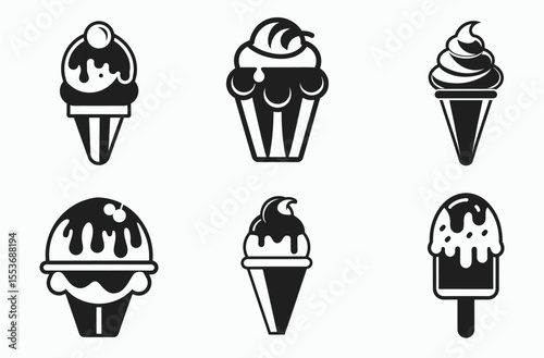 ice cream icon set, sweet food symbol, scoop outline graphic, cone treat illustration