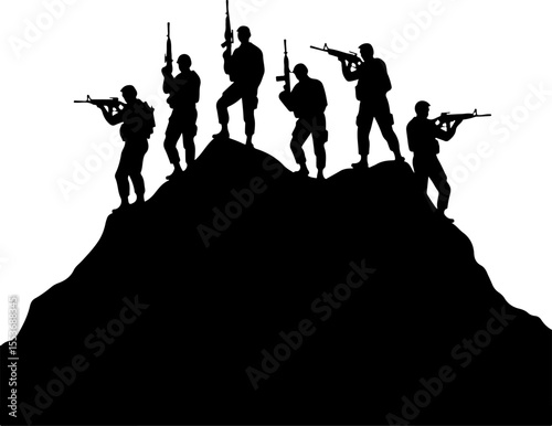 American Army Soldiers Advancing Up Hill Silhouette Vector Bundle