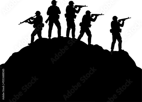 American Army Soldiers Advancing Up Hill Silhouette Vector Bundle
