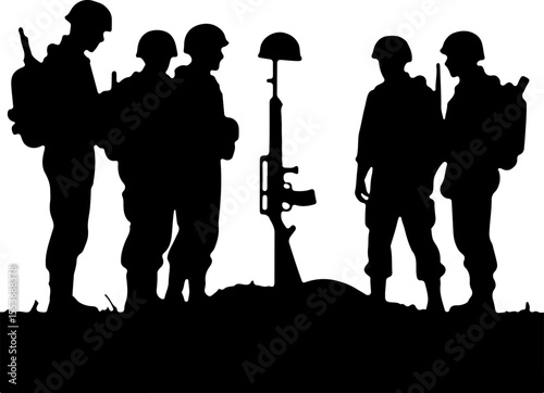 American Army Soldiers Advancing Up Hill Silhouette Vector Bundle
